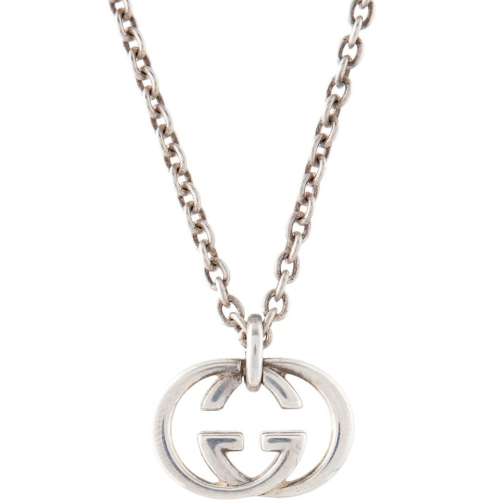 NEW GUCCI Interlocking G Pendant Necklace - Gucci Silver 925 GG Logo Jewelry - Picture 2 of 6